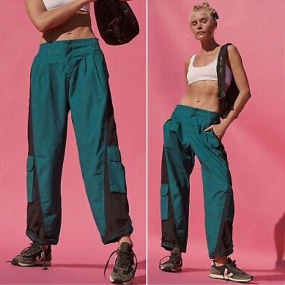 Free People! FP Movement Mesmerize Me Colorblock Pants In Spruced Up Color NWOT! - Picture 2 of 6